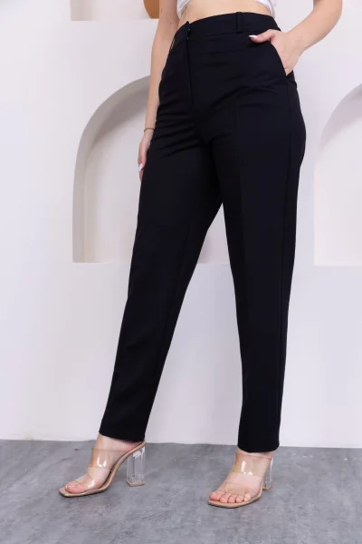 Cep Detaylı Örme Kumaş Kadın Pantolon 0040-Siyah