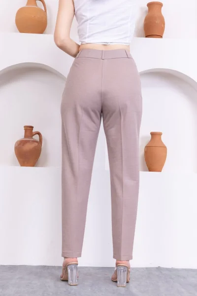 Cep Detaylı Örme Kumaş Kadın Pantolon 0040-Vizon