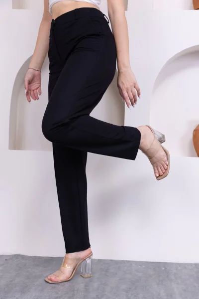 Cep Detaylı Örme Kumaş Kadın Pantolon 0040-Siyah