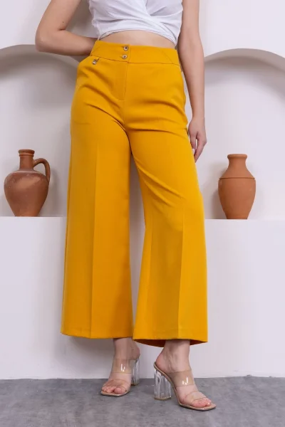 Cep Detaylı Palazzo Pantolon 301-Sarı