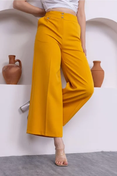 Cep Detaylı Palazzo Pantolon 301-Sarı