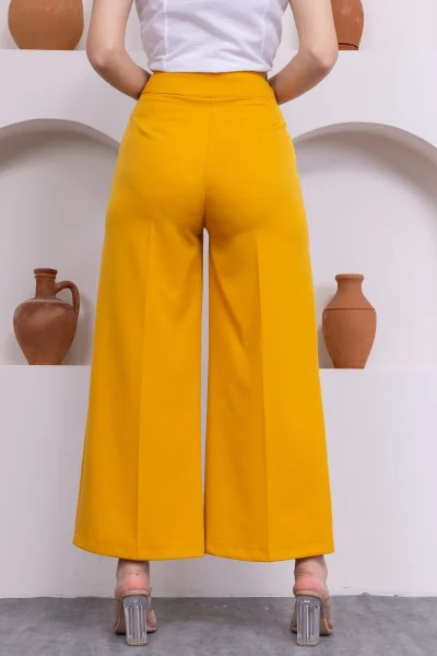 Cep Detaylı Palazzo Pantolon 301-Sarı