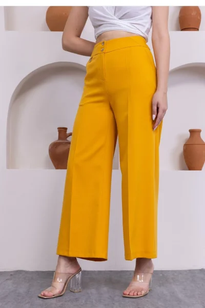 Cep Detaylı Palazzo Pantolon 301-Sarı