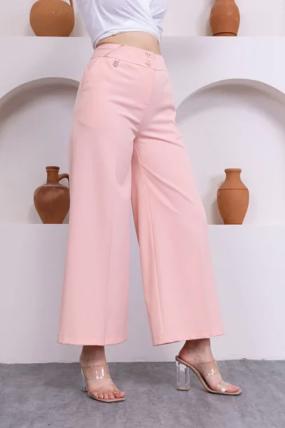 Cep Detaylı Palazzo Pantolon 301-Pembe