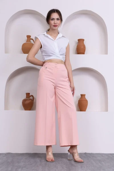 Cep Detaylı Palazzo Pantolon 301-Pembe