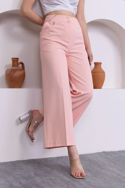 Cep Detaylı Palazzo Pantolon 301-Pembe