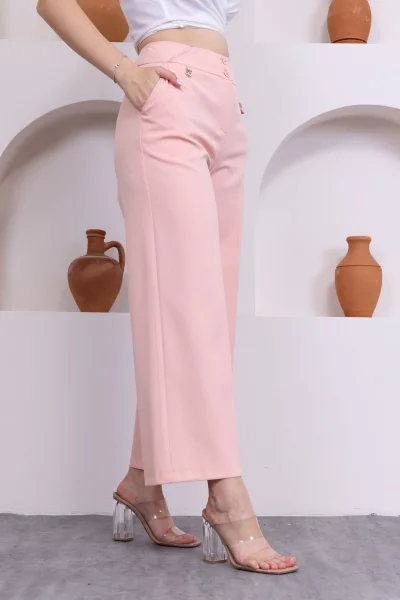 Cep Detaylı Palazzo Pantolon 301-Pembe