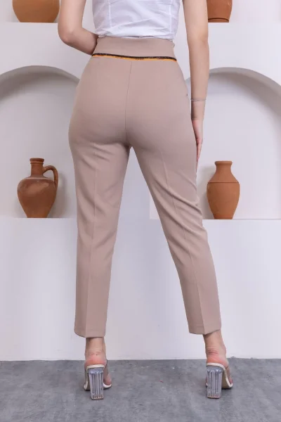 Cep Detaylı Yüksek Bel Kadın Pantolon 329-Vizon