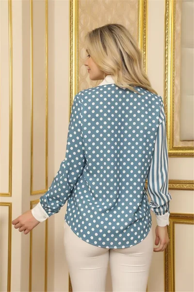 Çizgi Ve Puan Kombin Bluz 2001-İndigo