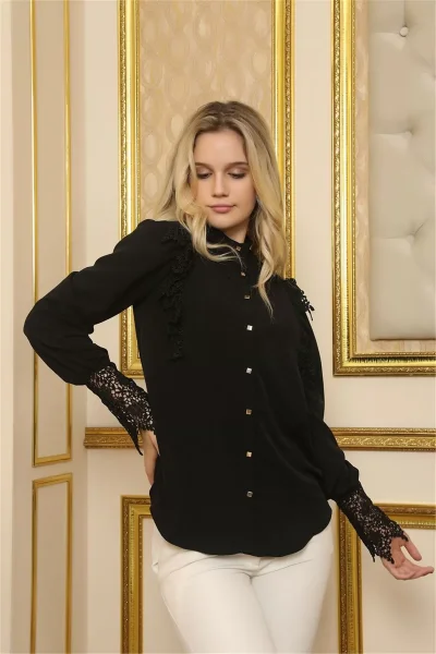 Dantel Detaylı Bluz 2002 Siyah