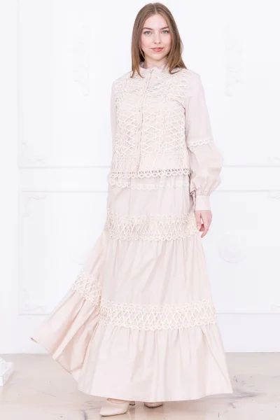 Dantel Detaylı İkili Takım 4712-Bej