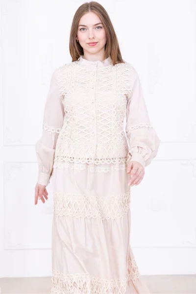 Dantel Detaylı İkili Takım 4712-Bej