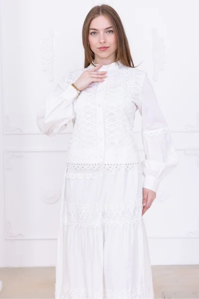 Dantel Detaylı İkili Takım 4712-Beyaz