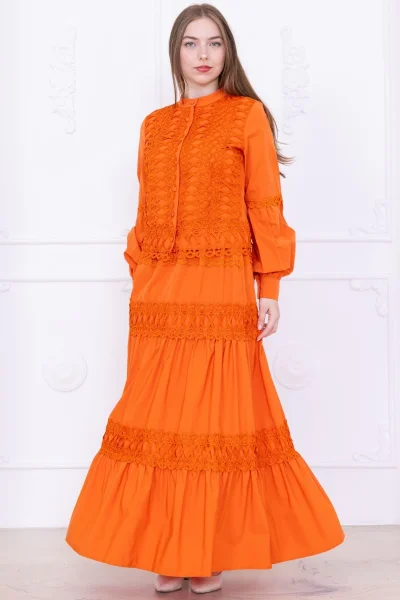 Dantel Detaylı İkili Takım 4712-Oranj