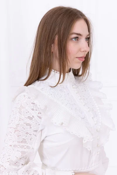 Dantel Detaylı Piliseli Elbise 2727-Beyaz