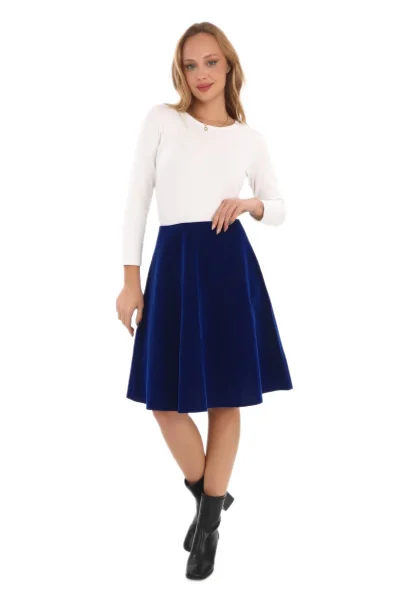 Diz Boyu Kalın Kadife Etek 6009-Saks