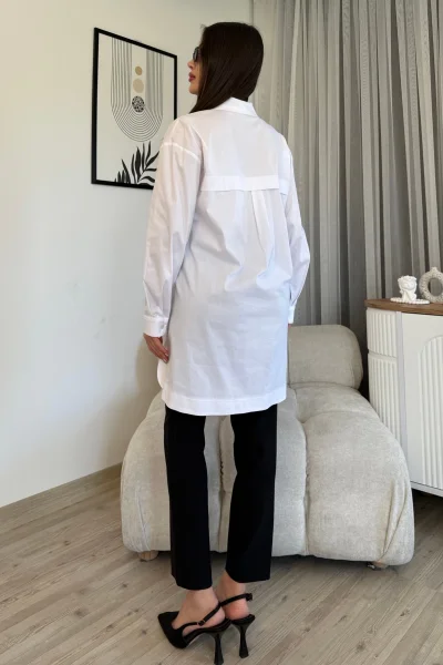 Düğme Detaylı Poplin Gömlek 6014-Beyaz