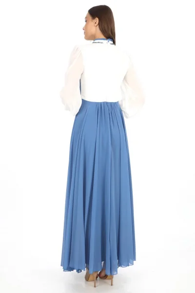 Göğüs Dantel İşlemeli Abiye Elbise 2702-İndigo