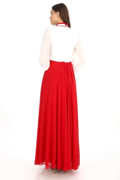 Göğüs Dantel İşlemeli Abiye Elbise 2702-Kırmızı