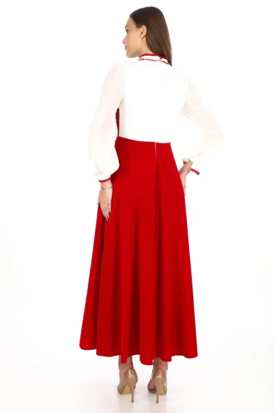 Göğüs Dantel İşlemeli Kadife Abiye 2743-Kırmızı