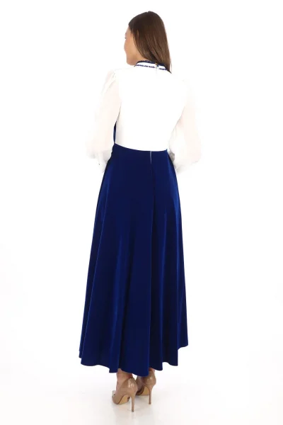 Göğüs Dantel İşlemeli Kadife Abiye 2743-Saks