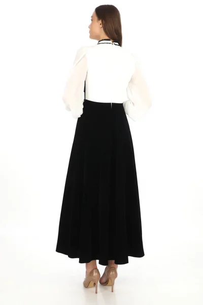 Göğüs Dantel İşlemeli Kadife Abiye 2743-Siyah