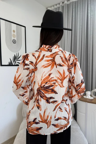 Hakim Yaka Viskon Bluz 6008-Beyaz/Turuncu