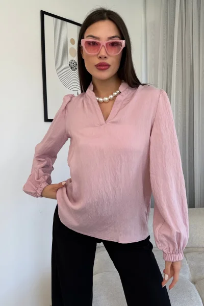 Hakim Yaka Viskon Bluz 6008-Pudra