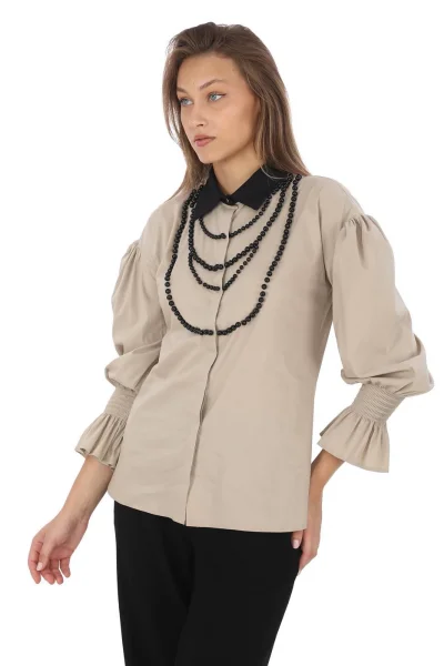 İnci Kolye İşlemeli Bluz 4704-Bej