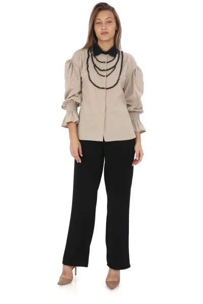 İnci Kolye İşlemeli Bluz 4704-Bej