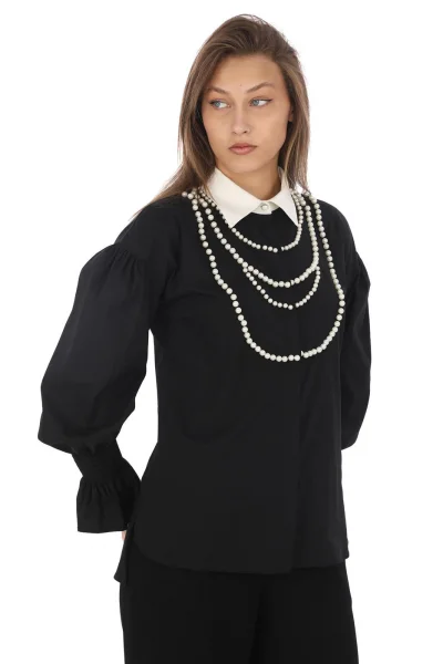 İnci Kolye İşlemeli Bluz 4704-Siyah