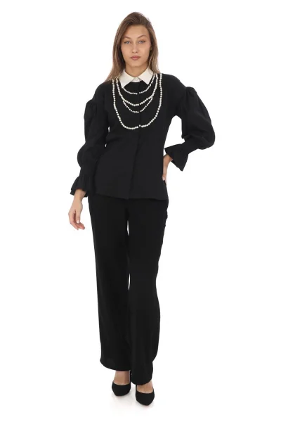 İnci Kolye İşlemeli Bluz 4704-Siyah