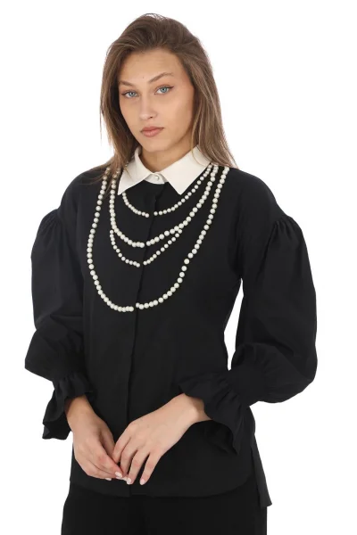 İnci Kolye İşlemeli Bluz 4704-Siyah