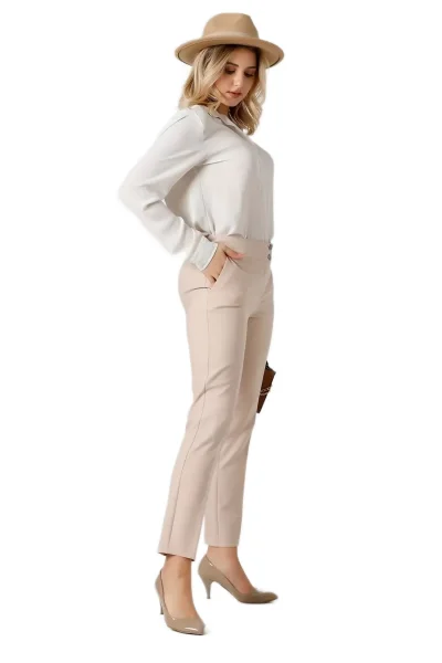 Kadın Kumaş Pantolon Cep Detaylı Bilek Boy 1712-Bej