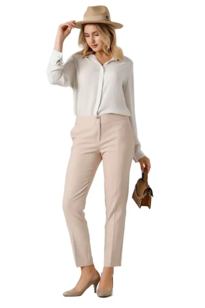 Kadın Kumaş Pantolon Cep Detaylı Bilek Boy 1712-Bej