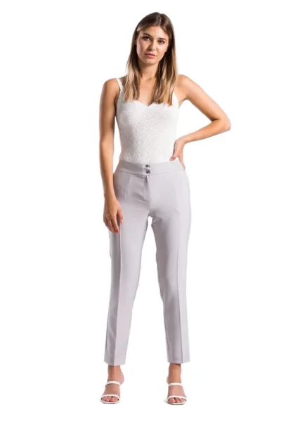 Kadın Kumaş Pantolon Cep Detaylı Bilek Boy 1712-GRİ