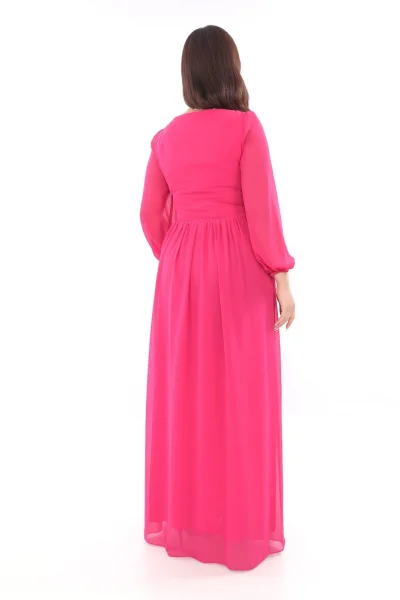 Kalp Yaka Büyük Beden Elbise 1785-Fuşya
