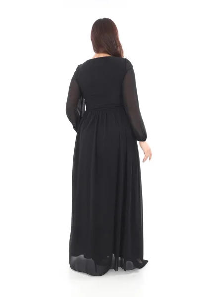 Kalp Yaka Büyük Beden Elbise 1785-Siyah