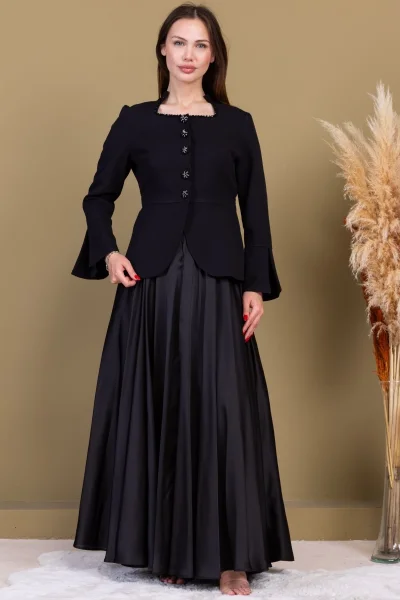 Kare Yaka İşlemeli İkili Takım 4718-Siyah