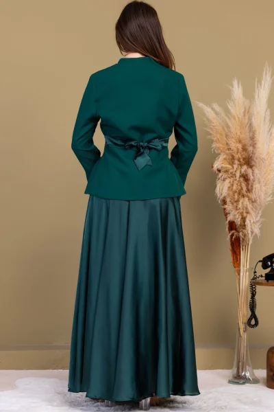 Kare Yaka İşlemeli İkili Takım 4718-Zümrüt Yeşili