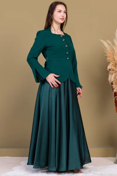 Kare Yaka İşlemeli İkili Takım 4718-Zümrüt Yeşili