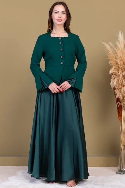 Kare Yaka İşlemeli İkili Takım 4718-Zümrüt Yeşili