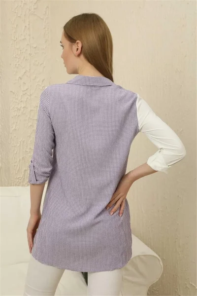 Kareli Uzun Kollu Gömlek 1756-Lila/Beyaz