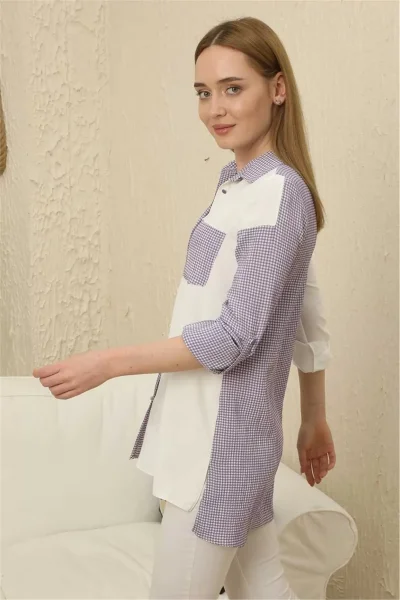 Kareli Uzun Kollu Gömlek 1756-Lila/Beyaz
