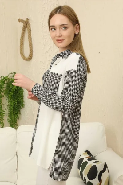 Kareli Uzun Kollu Gömlek 1756-Siyah/Beyaz