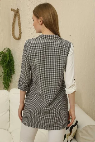 Kareli Uzun Kollu Gömlek 1756-Siyah/Beyaz