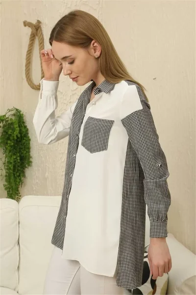 Kareli Uzun Kollu Gömlek 1756-Siyah/Beyaz