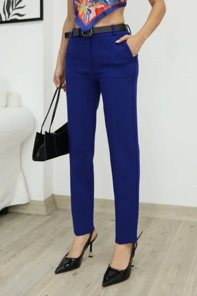 Kemer Detaylı Cepli Kumaş Pantolon 6111-Saks