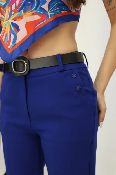 Kemer Detaylı Cepli Kumaş Pantolon 6111-Saks