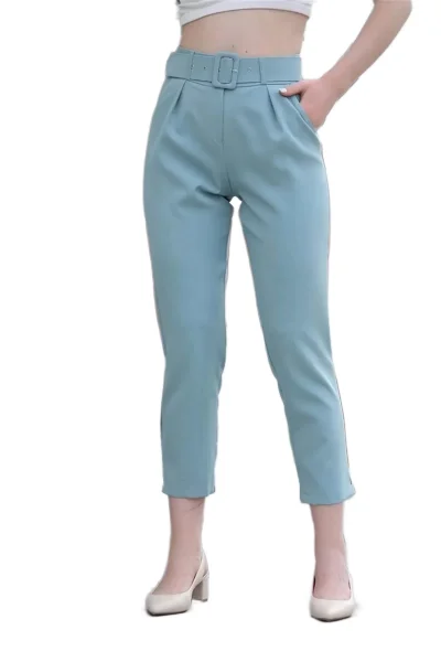 Kemer Ve Pile Detaylı Kumaş Pantolon 1754 Çağla